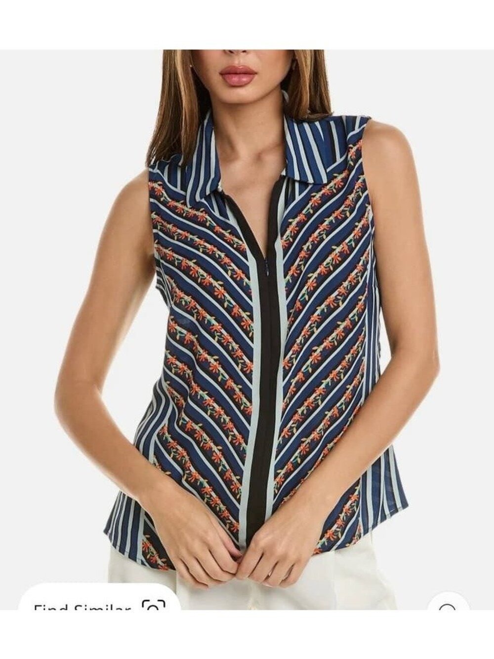 Cabi 6318 Chevron Top Flower Row Sleeveless Blouse Collared Small $97 NWOT